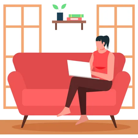 Girl is working from home  イラスト