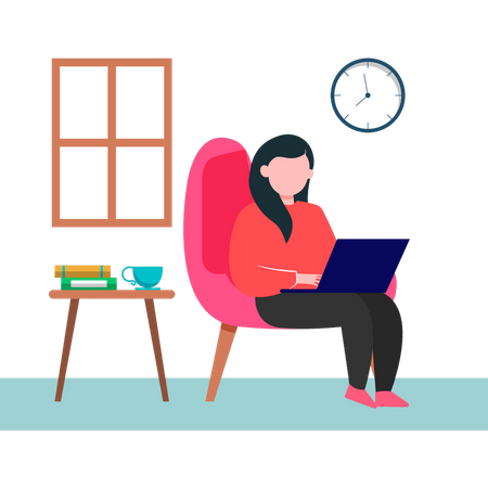 Girl is working from home  Illustration