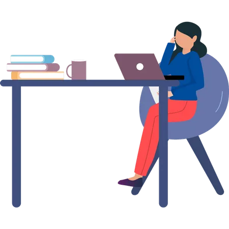 The Girl Is Working From Home Illustration