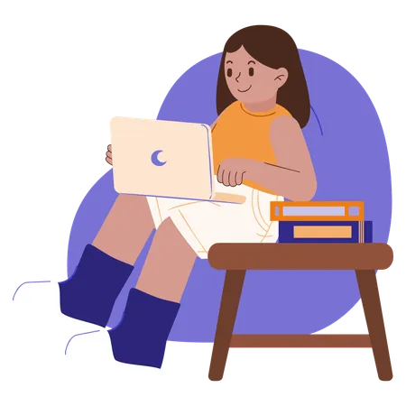 Girl is working from home  Illustration