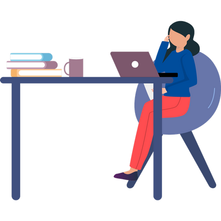 Girl is working from home  Illustration