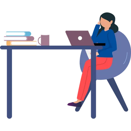 Girl is working from home  Illustration