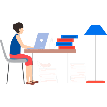 Girl is working from home  Illustration