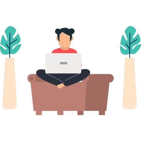 Girl is working from home  Illustration