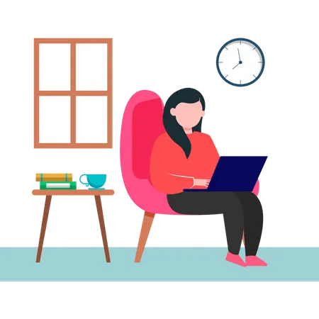 Girl is working from home  Illustration