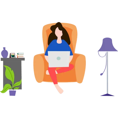 Girl is working from home  Illustration