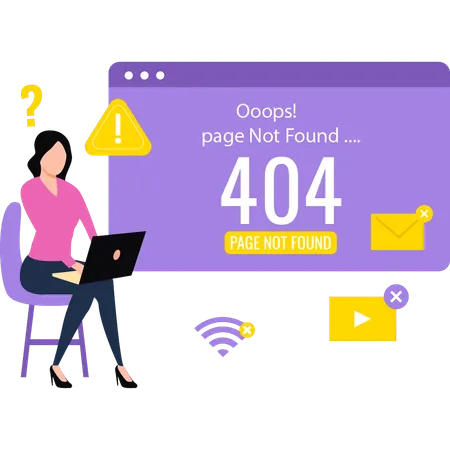 The Girl Is Working On A 404 Error Illustration