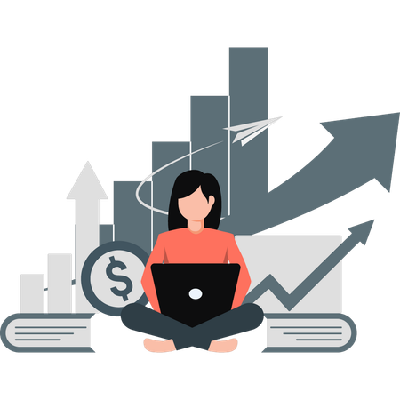 Girl is working on a finance business graph  Illustration