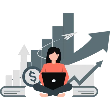 A Girl Is Working On A Finance Business Graph Illustration