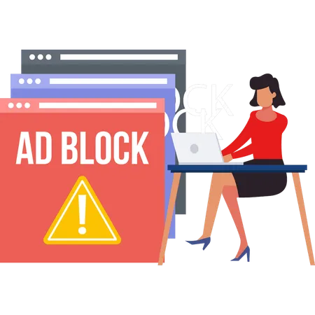 Girl Is Working On Ad Block On Browser Illustration
