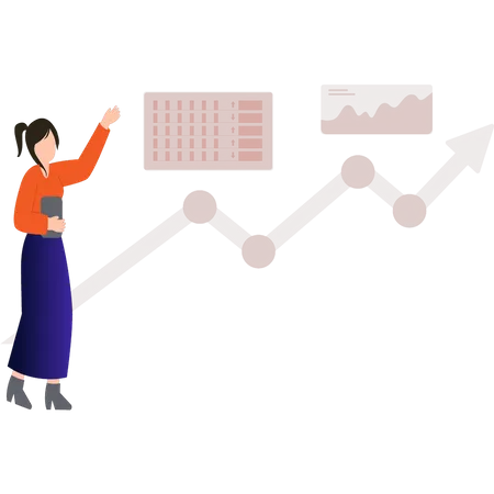 Girl is working on analytical chart  Illustration