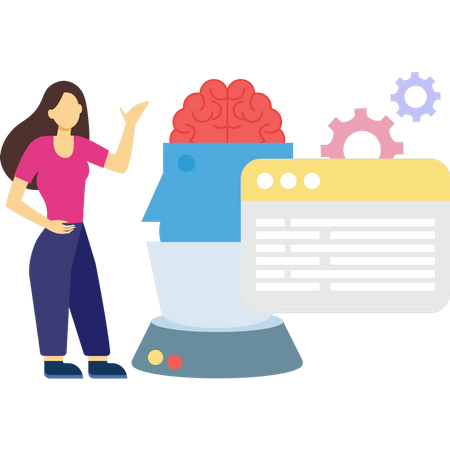 Girl is working on artificial intelligence  Illustration