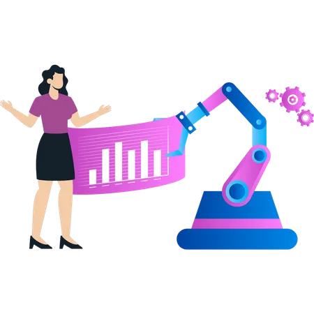 The Girl Is Working On The Automation Graph Illustration