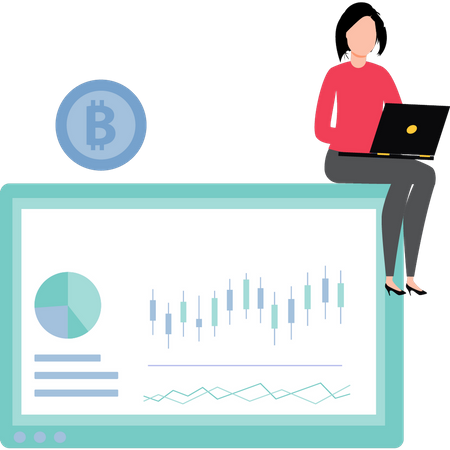 Girl is working on bitcoin analytics  Illustration