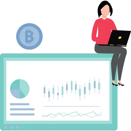 Girl is working on bitcoin analytics  Illustration