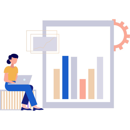 Girl is working on business bar graph  Illustration