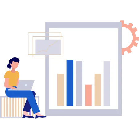 Girl is working on business bar graph  Illustration