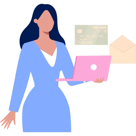 The Girl Is Working On Business Credit Card Illustration