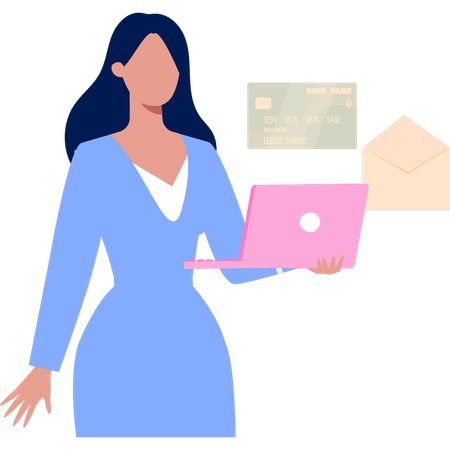 Girl is working on business credit card  Illustration