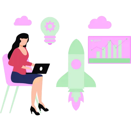 Girl is working on business startup  Illustration