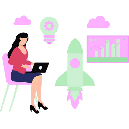 Girl is working on business startup  Illustration