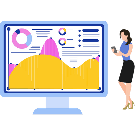 Girl is working on chart analytics  Illustration