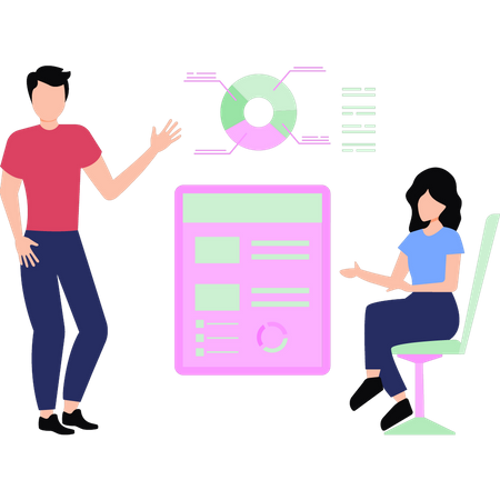 Girl is working on chart graph  Illustration