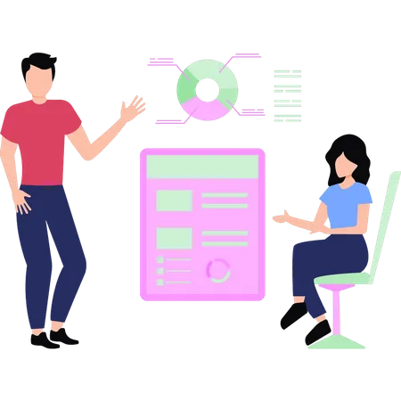 Girl is working on chart graph  Illustration