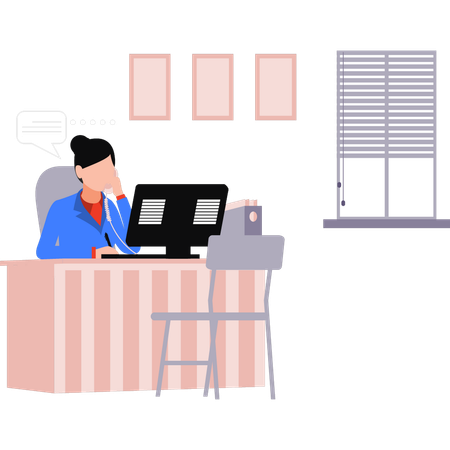 Girl is working on customer services  イラスト