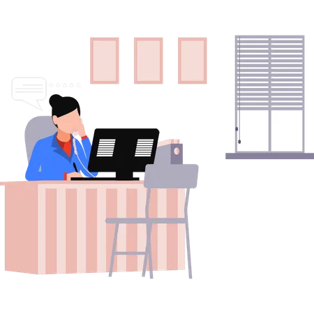 A Girl Is Working On Customer Services イラスト