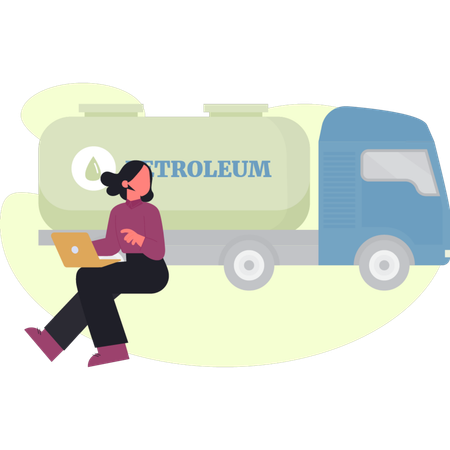 Girl is working on delivery container  Illustration