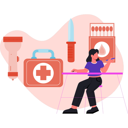 Girl is working on health care kit  Illustration