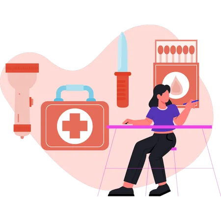 Girl is working on health care kit  Illustration