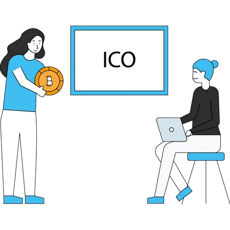 The Girl Is Working On ICO Illustration