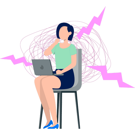 Stress girl working on laptop  Illustration