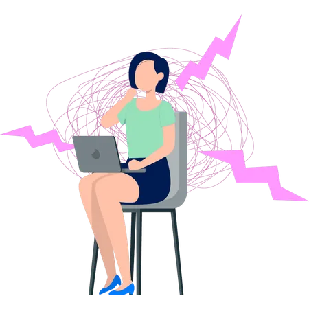 Stress girl working on laptop  Illustration