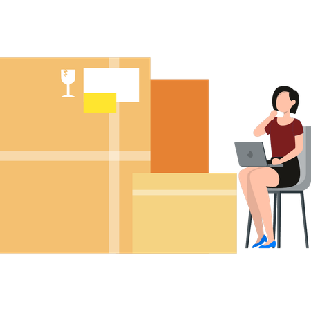 Girl is working on laptop  Illustration