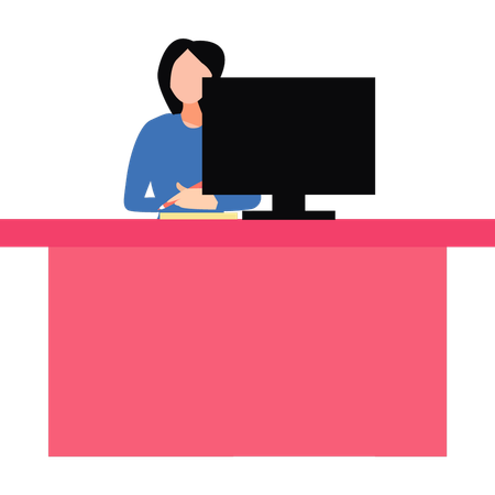 Girl is working on monitor  Illustration