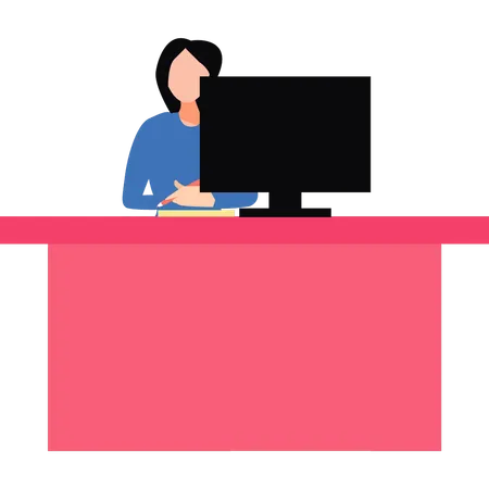 Girl is working on monitor  Illustration
