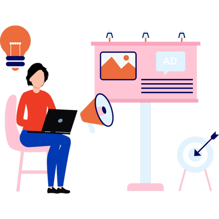 Girl is working on online marketing  Illustration