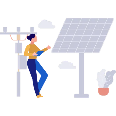 Girl is working on solar panel services  Illustration