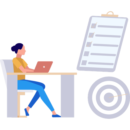 Girl is working on the business list  Illustration