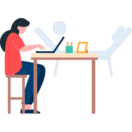 Girl is working on the laptop  イラスト