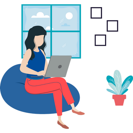 Girl is working on the laptop  Illustration