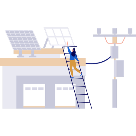 Girl is working on the solar panel  Illustration