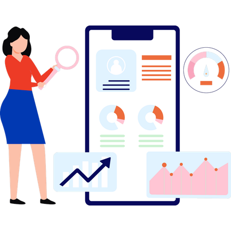 Girl is working on web monitoring  Illustration