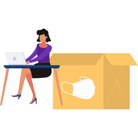 Girl is working to deliver mask boxes  Illustration
