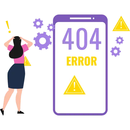 Girl is worried about 404 error  Illustration