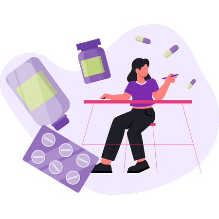 Girl is write a medication slip  Illustration