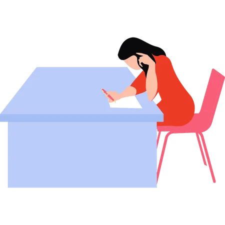 A Girl Is Writing A Lecture Illustration